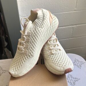 No Boundaries Cream Knit Slip-On Sneakers with Blush Accents
